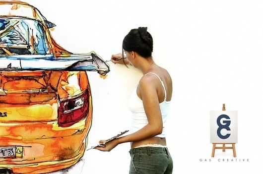 Gas Creative Advertising #creative #girl #gas #brush #artist #porsche