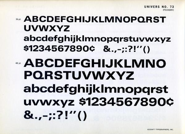 Univers 73 type specimen #typography