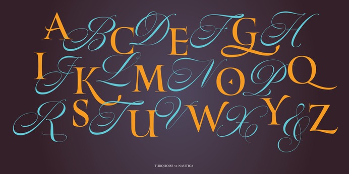https://www.myfonts.com/fonts/resistenza/turquoise/ Many calligraphers agree that Roman Capitals is one of the most beautiful yet difficult hands to master. Its beauty lies in its simplicity of form and structure, yet understanding and applying these skillfully can take years of mindful practice. My goal was to design Roman Capitals that were smoothly designed with a brush, not carved. The main concept was based on the fundamental strokes that are commonly studied when you practice Roman letters. That's why many Serifs have these unfinished terminal serifs. I created the Turquoise typeface based on my Capitalis Romana practice with a flexible broad edged brush and gouache. During the lowercase process I was still following Foundational calligraphy with a flat brush. My Turquoise Capitals were then adjusted and redesigned at the Tipobrda calligraphy workshop in Slovenia. Turquoise contains small caps, many discretionary ligatures, ornaments, swashes as well as several brushy nature-inspired ornaments, accessible via OpenType. Ideally suited for headlines or body text in advertising, packaging and visual identities, its delicate shapes, curves and endings give projects a harmonious elegance and stylistic feel in unique Turquoise style. My inspiration for this font showcase is one of the richest islands in the Mediterranean, the place where my parents are from, Sicily. This southern Italian region has so many unique spots: Stromboli, part of the Aeolian Islands, and the Pelagie Islands is one of my favorite places in Sicily. The pictures I used were taken there this year. So enjoy the sun, the serifs, the water and its Turquoise colors. The brush is mightier than the sword.