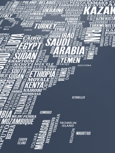 Type Maps World Type Map in Sheer Slate from Bold... | The Khooll #poster #world #art #map