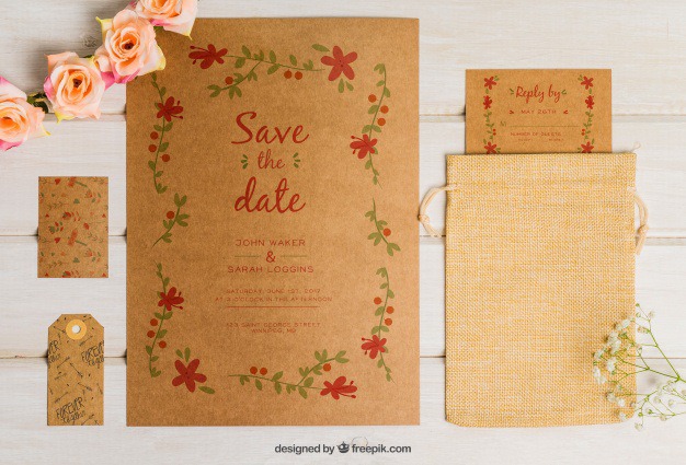 Cute cardboard wedding set Free Psd. See more inspiration related to Flower, Wedding, Mockup, Wedding invitation, Floral, Invitation, Cover, Card, Love, Template, Paper, Wedding card, Tag, Invitation card, Cute, Letter, Roses, Stationery, Elegant, Mock up, Save the date, Date, Marriage, Romantic, Engagement, Botanical, Beautiful, Up, Cardboard, Save, Flower card, Petals, Set and Mock on Freepik.