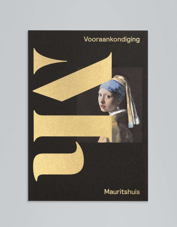 Monogram and print with metallic paper and spot colour detail designed by Dumbar for Mauritshuis