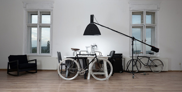 IN THE KITCHEN #interior #white #bicycle #fixed #office #black #gear #kukucka #photography #studio
