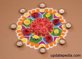 Easy rangoli designs with flowers and diyas