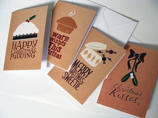 Set of 4 Natural Coloured Christmas Cards With by jessbright88 #design #greetings #sets #christmas #illustration #cards #typography