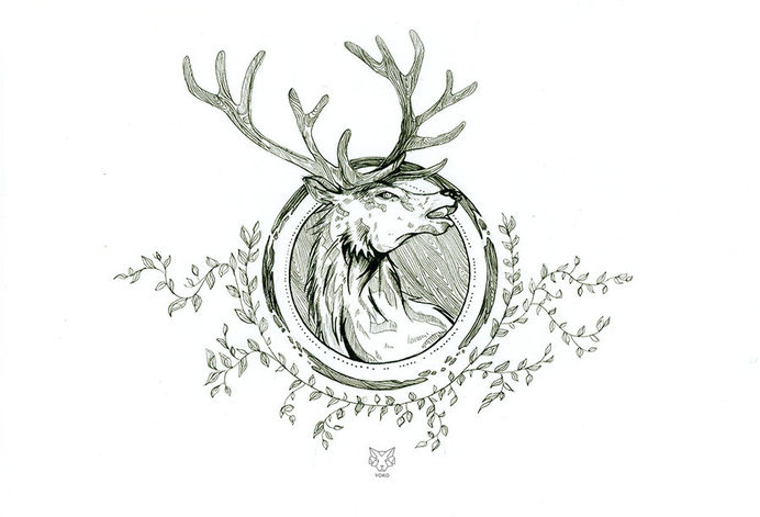 King of the forest by Yoxiee #deer #flourish #stag #illustration #nature #circle #drawing #sketch