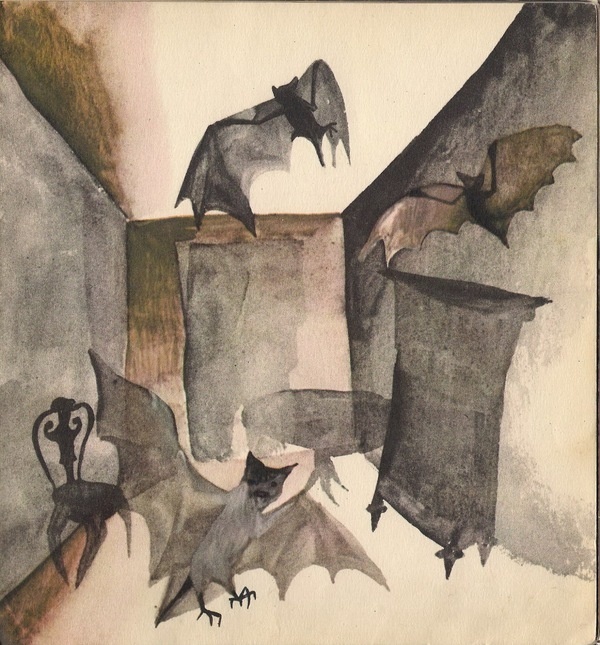 Garaż ilustracji książkowych: Zimowe słowiki Gabriel Rechowicz #interior #bats #illustration #room #watercolour