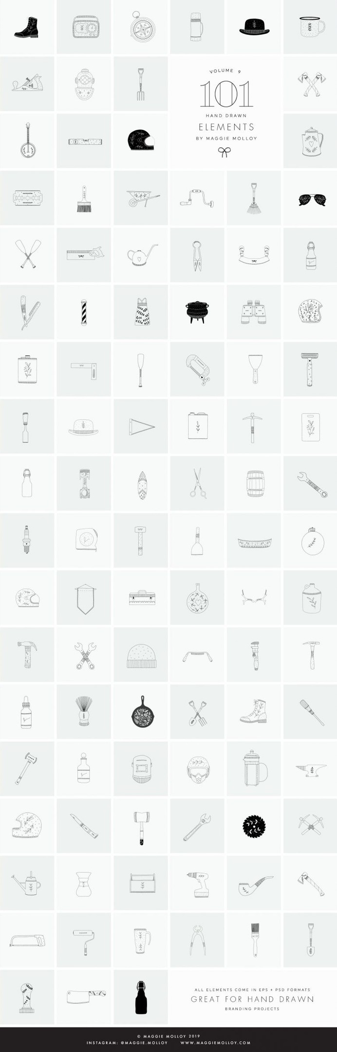 101 Hand Drawn Logo Elements EPS PSD
