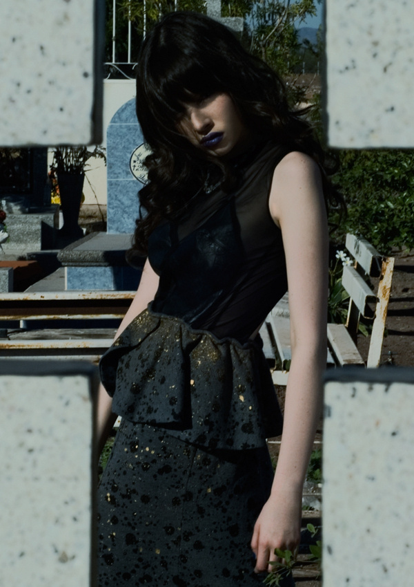 A God's Weeping #clouds #sky #cross #graveyard #gold #fashion #blue #dress