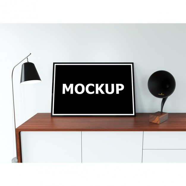 Frame mockup on table with lamp Free Psd. See more inspiration related to Frame, Mockup, Template, Frames, Table, Photo frame, Photo, Wall, Lamp, Decoration, Picture frame, Decorative, Picture, Hanging, Portrait, Decor, Realistic and Hanged on Freepik.
