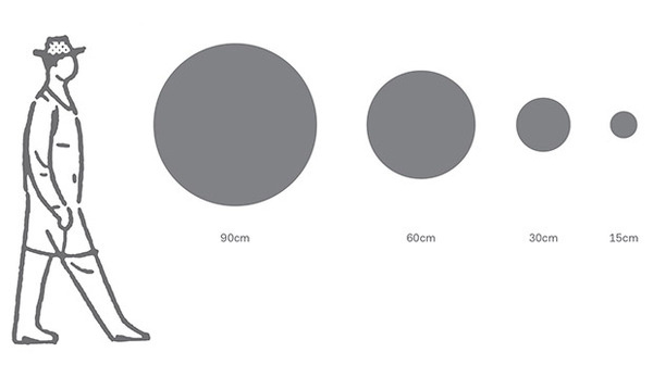 The discs appear in a range of four sizes, from diameters of five feet to six inches. #six #appear #four #range #discs #sizes #diameters #five #inches #feet