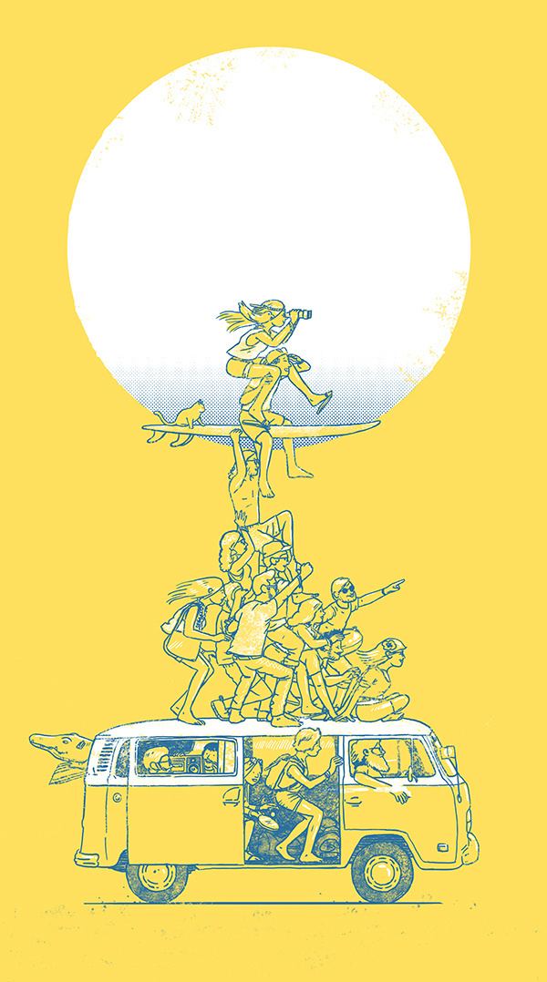 Various designs on Behance #sun #camper #surf #van #ride #illustration
