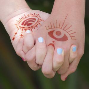 Evil Eye Henna Tattoo for Palm Protect yourself against the evil eye with an easy henna tattoo. This stencils let you get the design just right and start warding off evil while looking fly.