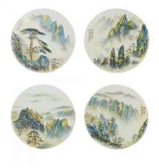 Four round plates with landscapes of the Huangshan mountains #porcelain