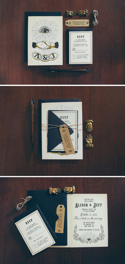 Alison and Jeff share this unique vision of a Secret Society, Odd Fellows inspired wedding concept #secret #invitation #card #black #society #wedding