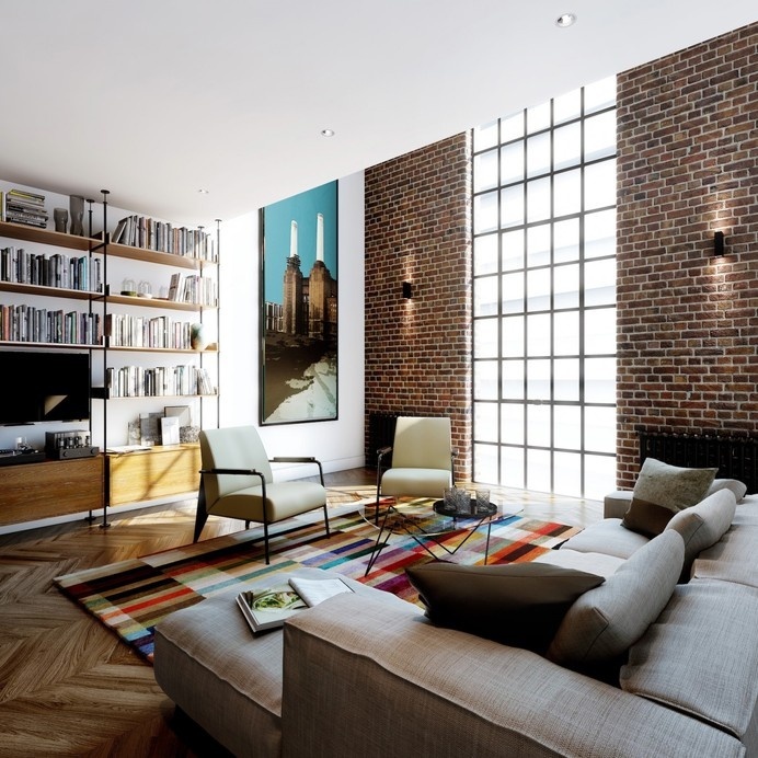 Michaelis Boyd - Battersea Power Station #interior #brick #design #living #clean #minimalist