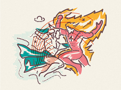 Fire & Ice #superhero #lines #torch #four #icon #iceman #hero #illustration #johnny #storm #fight #film #fantastic