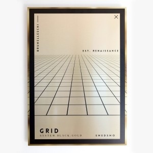 "Grid" - From our new aluminium originals series, Fake Gold / Wrong edition. Insppired by Bruneleschi :) Printed on metal canvas using a de #inspiration #nordicdesign #frame #smedsmo #perspective #print #design #structure #black #artwork #grid #illustration #poster #gold #art #metal #fakegold #aluminium #shiny #typography