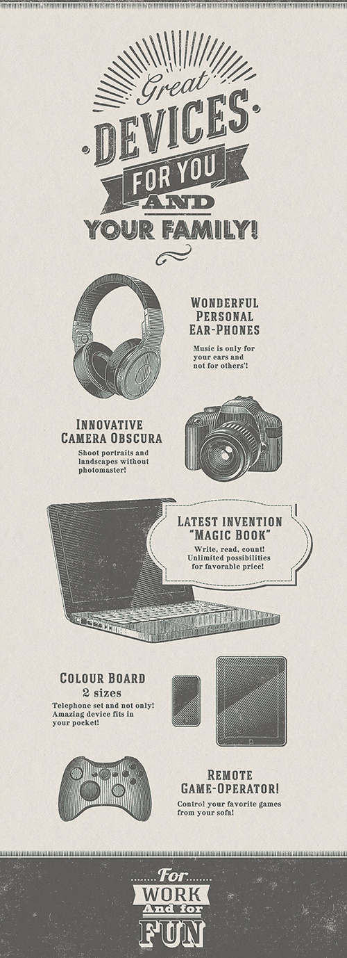 A la lithography on Behance #laptop #devices #camera #lithography #headphones #illustration #vintage #typography