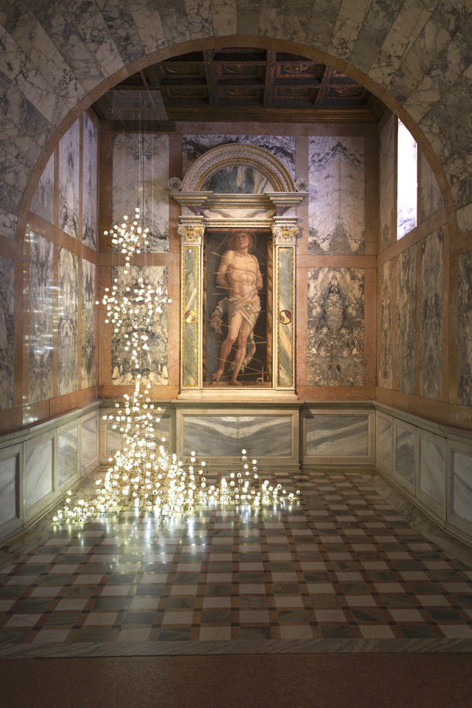 Studio Drift's "Fragile Future Chandelier". Photo courtesy Carpenter's Workshop and Lombard Odier.