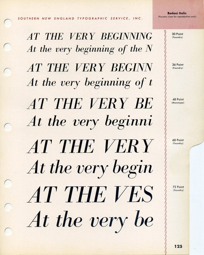 A vintage specimen of the Bodoni Italic font #type #specimen