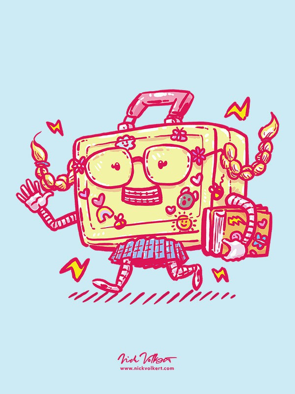 Who's excited for school?! This little robot lunch pail gal is! All decked out with some flair on her robo frame and an arm full of books to get back to learning!