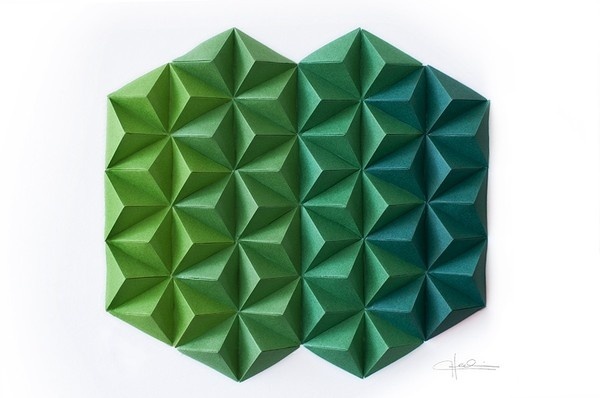 Green Paper Tops, by Cecilia Hedin #mountain #geometry #red #modern #triangle #minimal #gradient #pyramid #tops #high