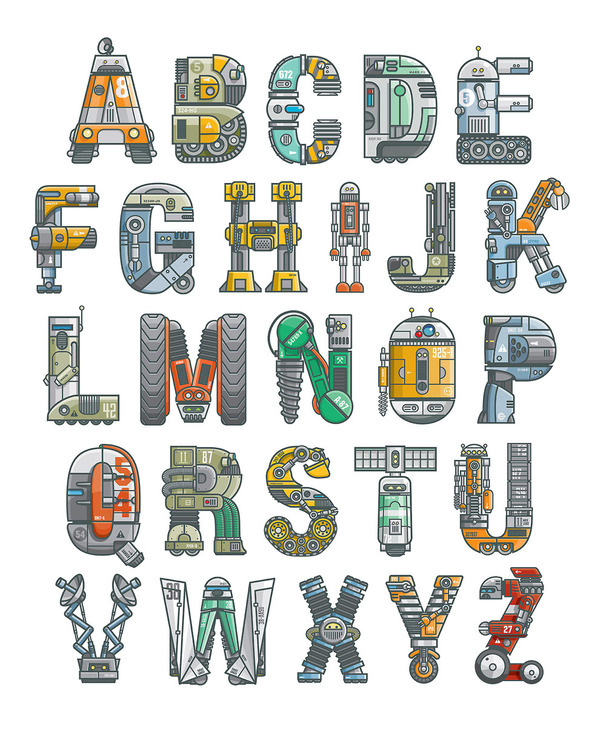 "Robotalphabet" Alphabet Art by Scott Park #robot #design #graphic #illustration #alphabet #typography