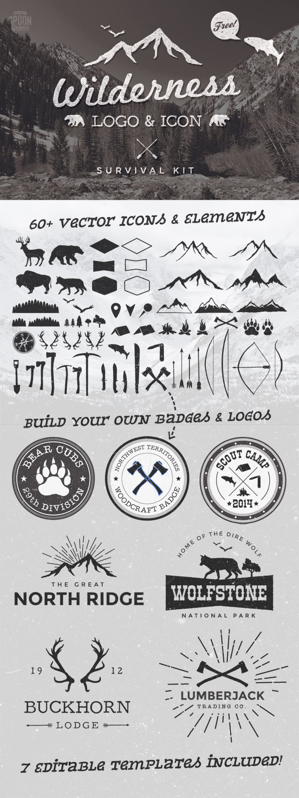 Free Wilderness Vector Graphics & Logo Template Kit #logo design #typography