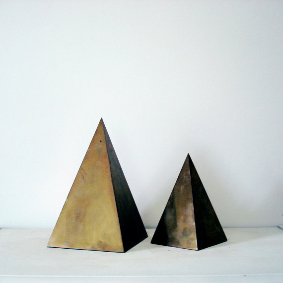 Brass Geometric Triangle Pyramid Statues - Set of 2 - Pair #triangle #brass #geometric