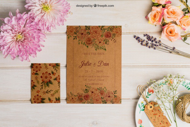 Creative cardboard wedding set Free Psd. See more inspiration related to Flower, Wedding, Mockup, Wedding invitation, Floral, Invitation, Cover, Card, Love, Template, Paper, Wedding card, Tag, Invitation card, Cute, Letter, Roses, Stationery, Elegant, Mock up, Save the date, Creative, Plate, Date, Marriage, Romantic, Engagement, Botanical, Beautiful, Up, Cardboard, Save, Flower card, Petals, Set and Mock on Freepik.