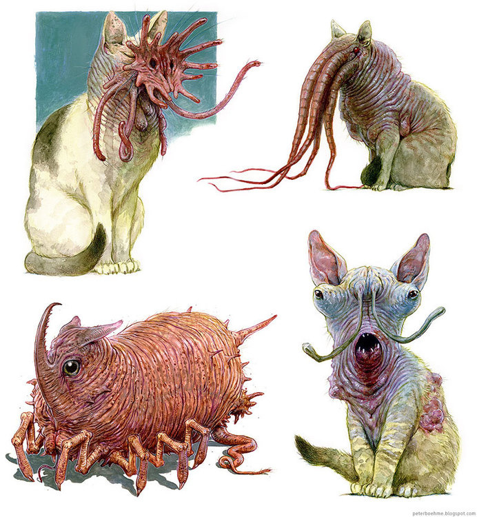 Extraterrestrial Cats by Peter Boehme #alien #design #horror #cat #illustration #art #monster #pet