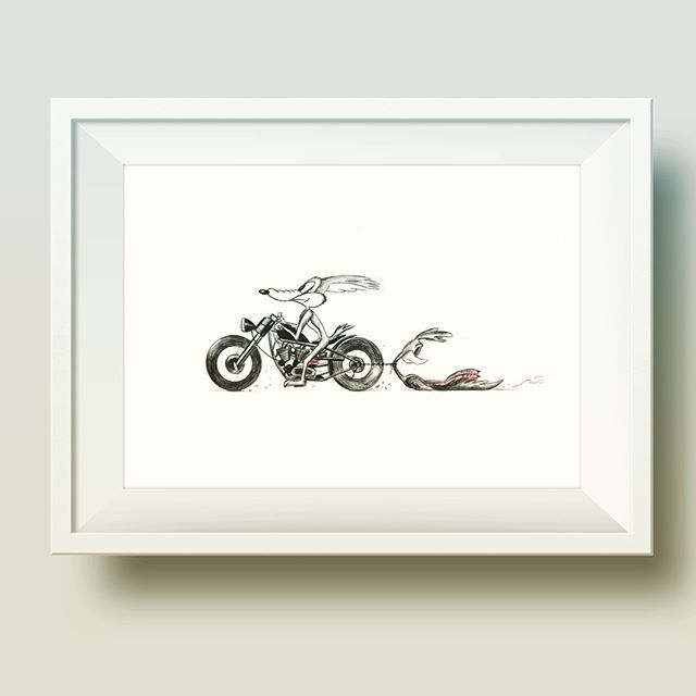 Illustration with bic pens. #harleydavidson #roadrunner #coyote #caferacer #bikelife #bike #motocycle #wileecoyote #ironhead