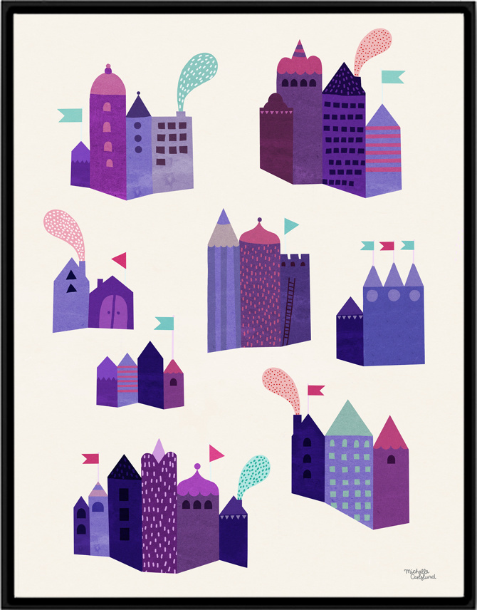 #nordic #design #graphic #illustration #danish #simple #nordicliving #living #interior #kids #room #poster #city #houses #town #purple