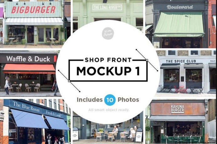 10 Shop Facades Mockup PSD