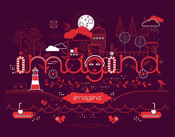 Ilustraciones personalizadas para uso en Identidad Visual.Â http://www.behance.net/gallery/Piensa Crea Imagina y Comunica/11589541 #typography