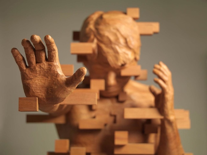 #Pixelated #Wooden #Sculptures