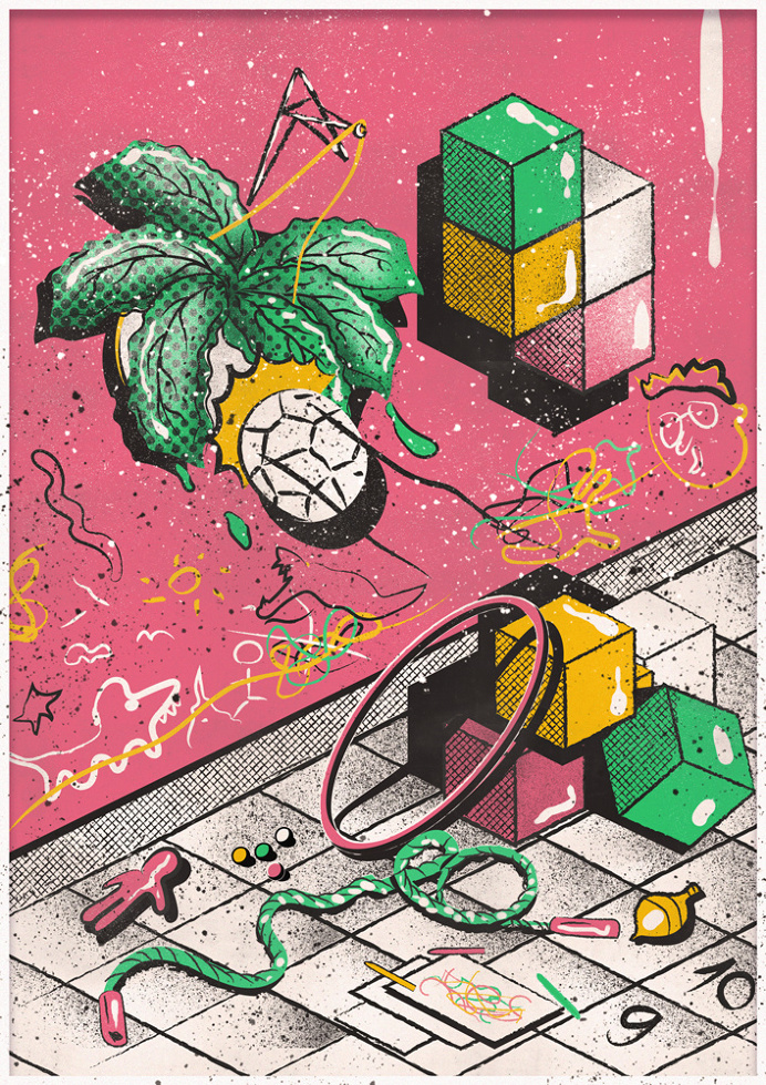 #illustration #child #ball #playground #vector #tetris #kids #play #player #oldgame #poster