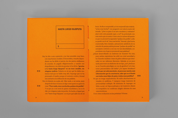 Me arrepiento del mañana on Behance #binding #bottle #packaging #orange #book #corrosive #toxic #editorial