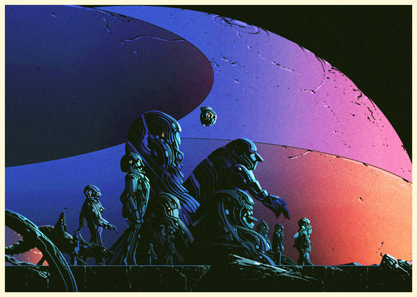 A strange little gang. By Kilian Eng #scifi #illustration #color #space