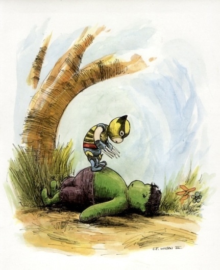 'The Avengers' Get The 'Winnie The Pooh' Treatment - DesignTAXI.com #hulk #pooh #wolverine #the #illustration #marvel #winnie
