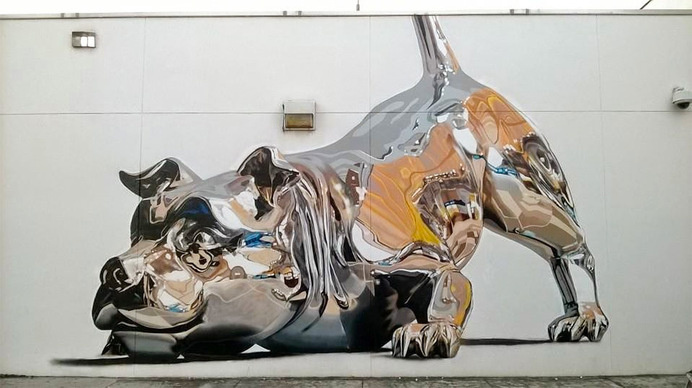 Chrome Dog Mural by Bik Ismo at Art Basel Miami murals dogs #chrome #dog