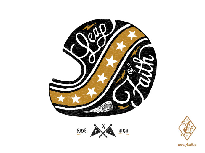 'Leap of Faith' illustration for F&L Co. #illustration #handdrawn #typography #helmet #evelknievel