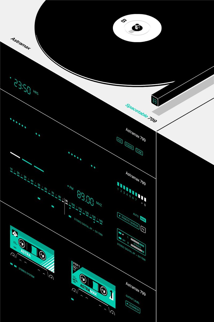 Gianmarco Magnani - Astramax Spacetable 799 - HIFI Audio Turntable Cassette Poster #gianmarcomagnani #illustration #poster #posterdesign #prints #typography #typeposter #typographicposters #minimal #flat #design #graphicdesign #art #black #retro #future #futurism #vector #astramax #music #hifi #hifiaudio #hifisound #hifisystem #turntable #cassette #radio #vinylrecords #cassettetape #audiophile #stereo #scifi #scifiart #space