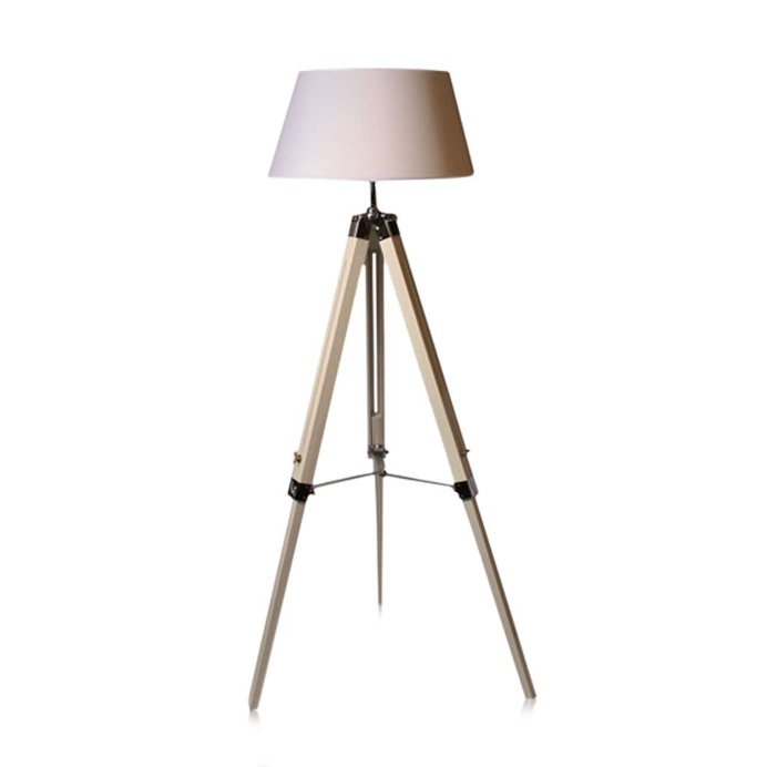Tripod Floor Lamp Natural With White Linen Shade 144cm