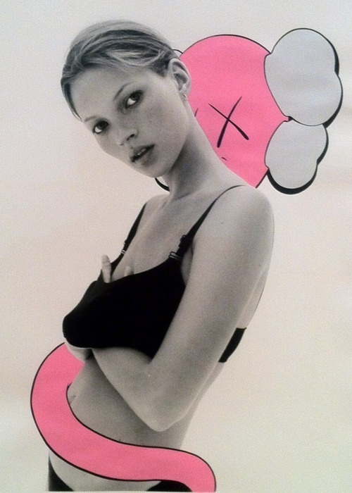 KAWS x Kate Moss #white #design #graphic #black #street #photography #kaws #and #fashion #art #moss #kate