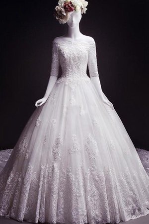 Robe de mariée classique d'epaule ajourée de traîne moyenne cordon col en bateau - photo 1