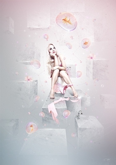 WC on the Behance Network #girl #bubbles #photo #fish #photograph #illustration #underwear