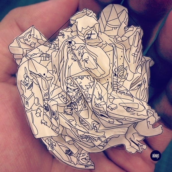 Crumpled Paper Heart - Behance Network #perspectives #drawing #illustration #art #paper