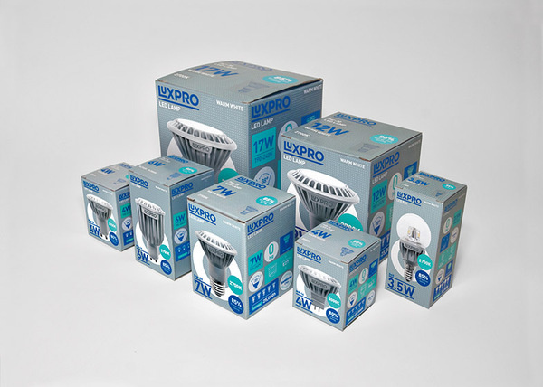 LuxPro LED Light Packaging #packaging #design #graphic #box #info #light #grey